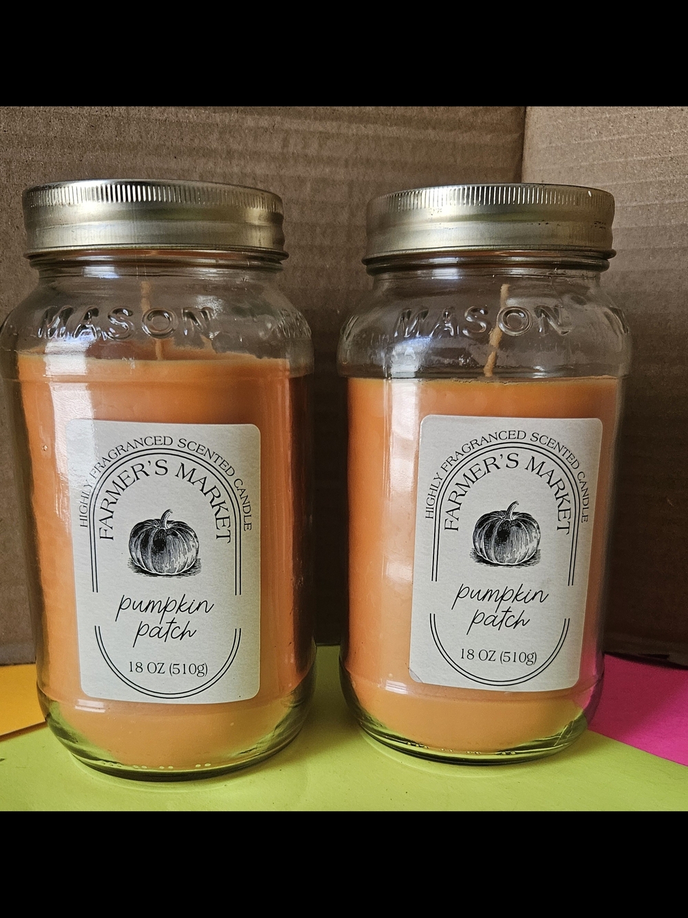 Farmer's Market Highly Fragrance Scented Candle -Pumpkin Patch- 18oz Set Of 2